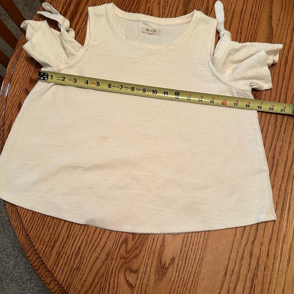 MADEWELL Skylark Top Cold Shoulder Bow Sz S Textured Ivory Boxy Relaxed Fit - Picture 5 of 9